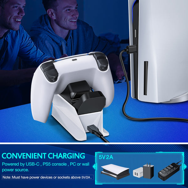 Dual PS5 Controller Charger – Fast, Safe, Space-Saving Design!