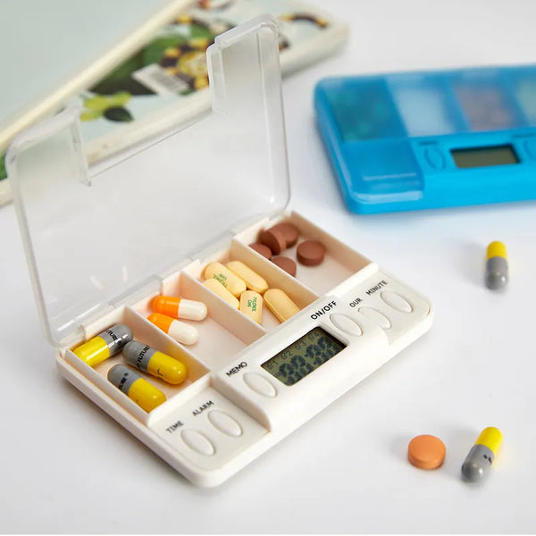 Pill Box Reminder: 4-Compartment Smart Medication Organizer