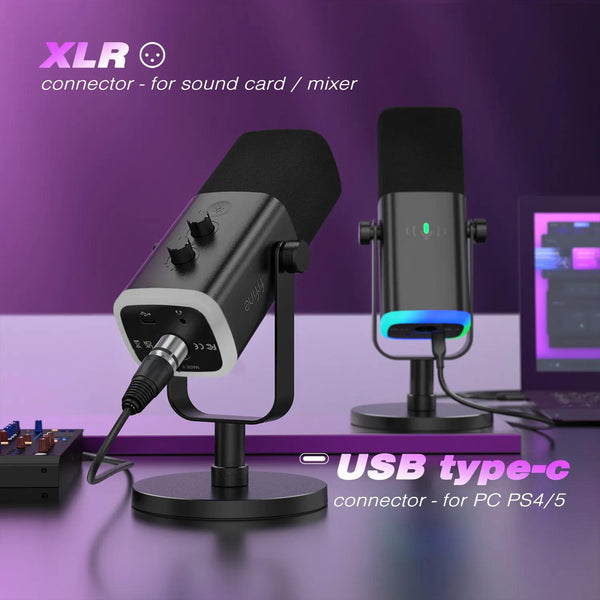 USB/XLR Dynamic Microphone - Crystal Sound, RGB Lights, Studio-Quality